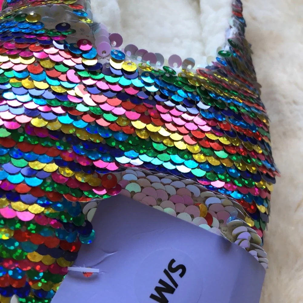 Magical Sequin Unicorn Slippers Reversible Sparkle, Faux Sherpa Lining Size S/M